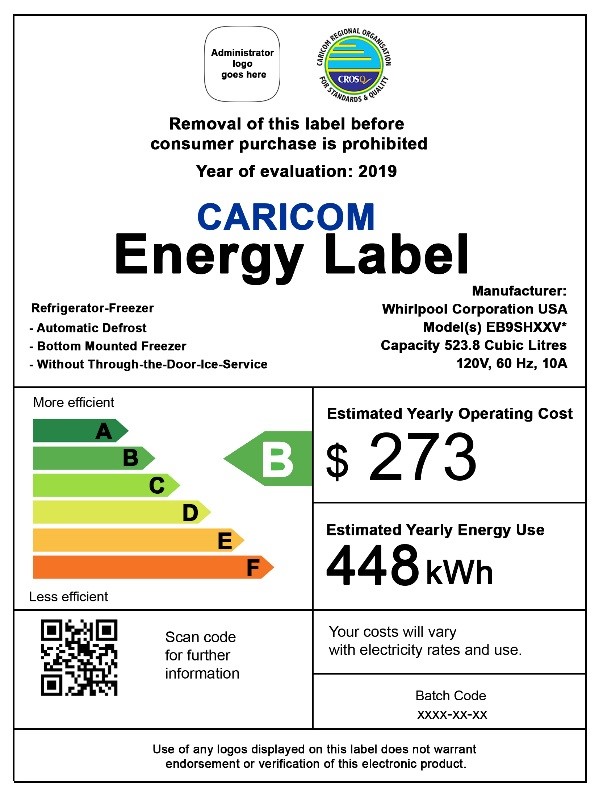 Refrigerator energy efficiency label